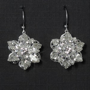 Bridal Rhinestone Earrings, Rhinestone Crystal Flower Wedding Bridal Jewelry, Silver Vintage Style Rhinestone Drop Bridal Earrings--  DIANA