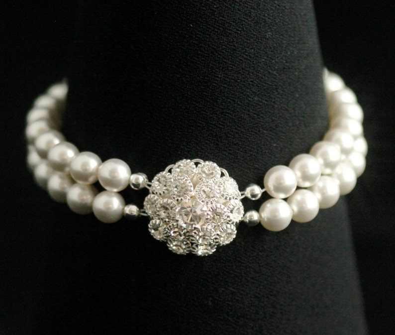 Wedding Necklace Rhinestone Pearl Vintage Wedding Jewelry, Silver Bridal Necklace, Vintage Bridal Jewelry MARILYN image 5