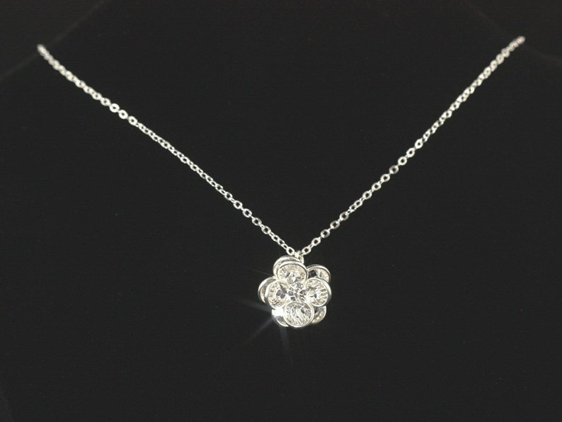 Crystal Bridal Necklace, Sterling Silver Wedding Jewelry, Swarovski Crystal Bridal Rose Necklace ROSE image 2