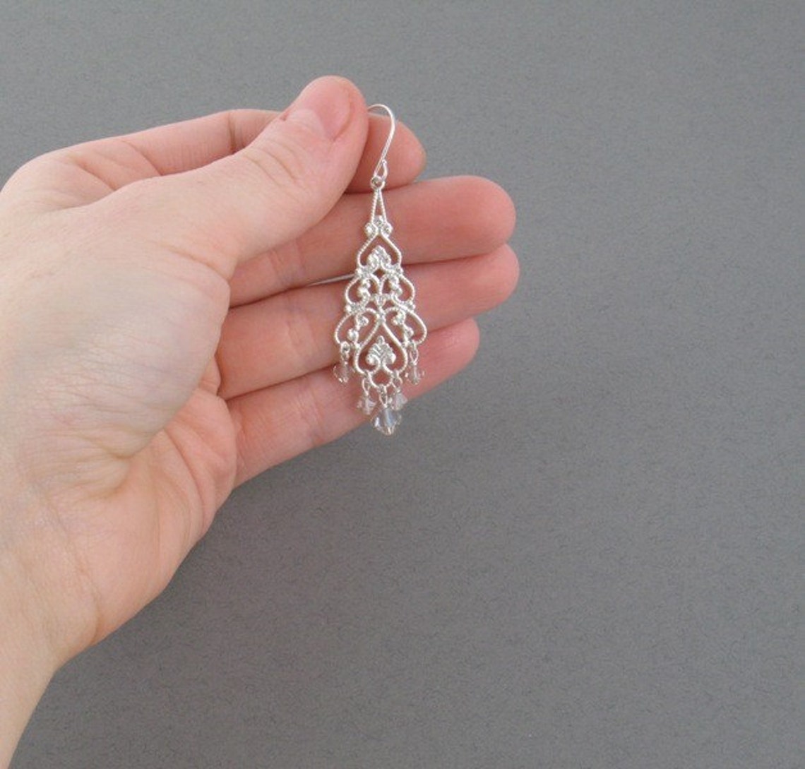 Crystal Chandelier Earrings Bridal Earrings Silver Etsy