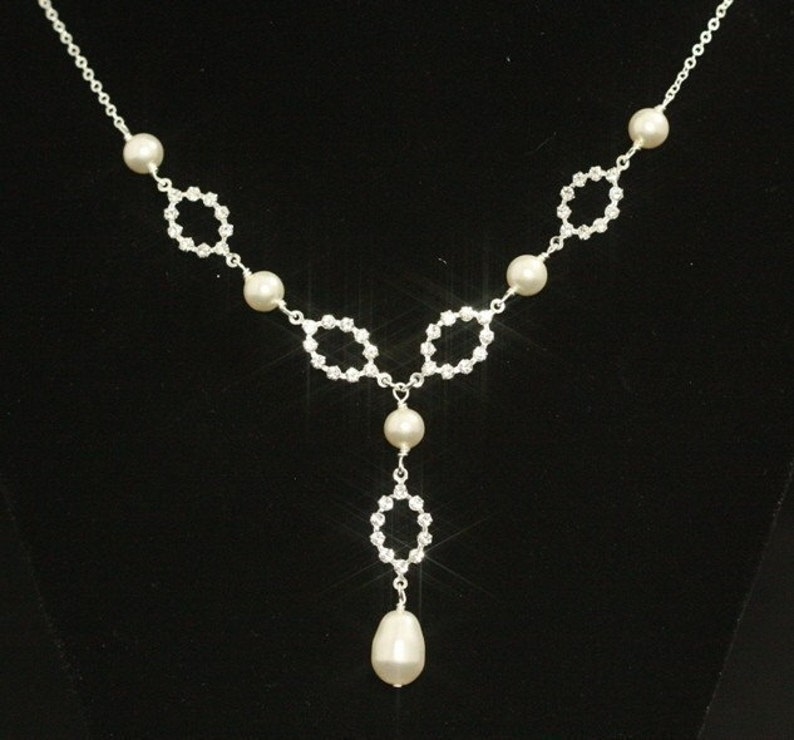 Y Drop Bridal Necklace Rhinestone Pearl Necklace Swarovski Etsy