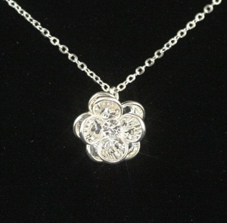 Crystal Bridal Necklace, Sterling Silver Wedding Jewelry, Swarovski Crystal Bridal Rose Necklace ROSE image 1