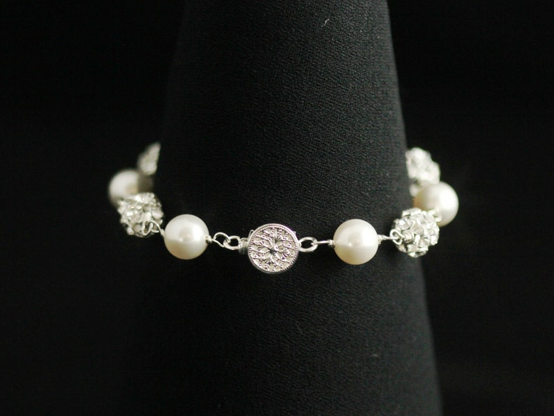 Rhinestone Pearl Bracelet in Silver Rhinestone and Pearl Etsy