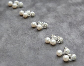 Pearl Bridesmaids Earrings, Gift Set of 8, Bridal Party Jewelry, Swarovski Pearl Studs, Silver Posts, Pearl Dangle Earrings