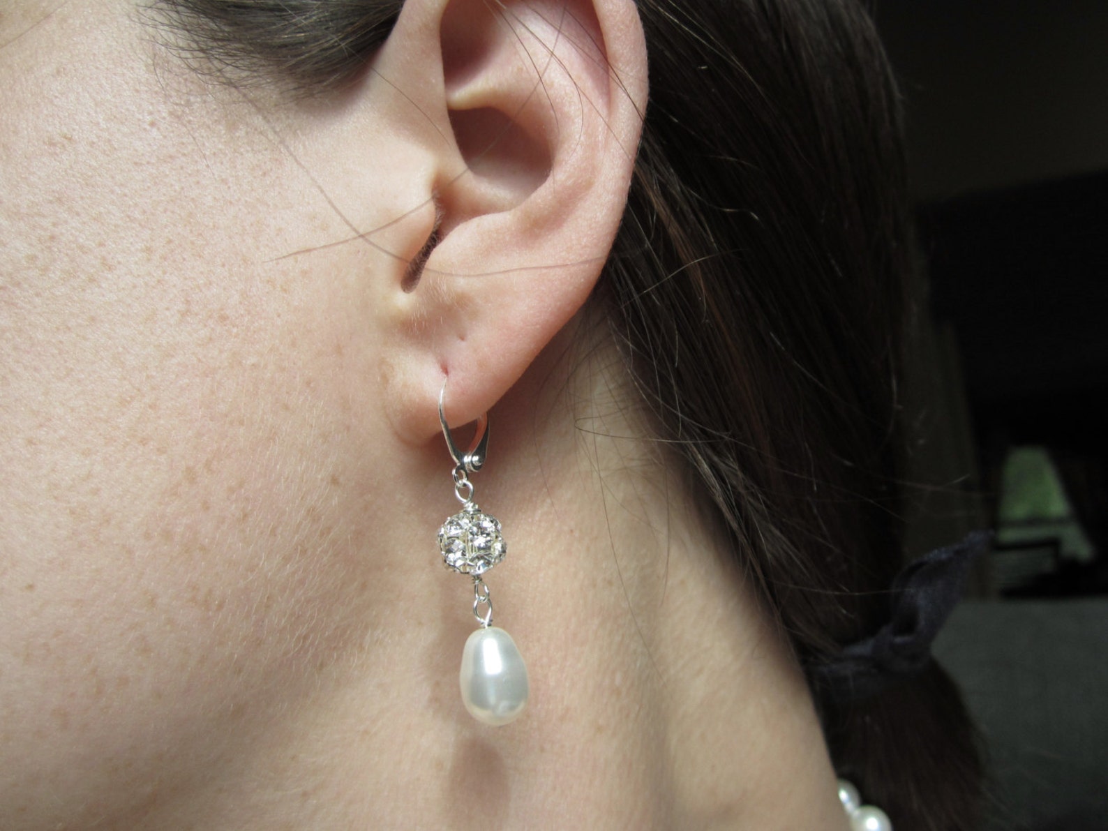 Drop Pearl Earrings, Rhinestone Bridal Earrings, Crystal Pearl Wedding ...
