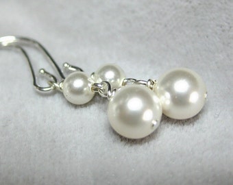 Pearl Bridesmaid Earrings, Wedding Bridal Jewelry, Classic Pearl Dangle Earrings, Bridal Drop Pearl Earrings -- ETTA