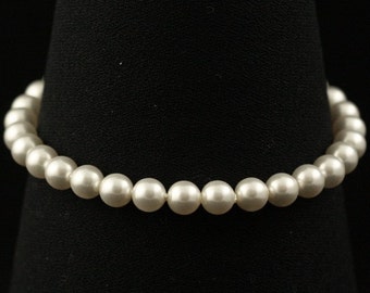 Classic Pearl Bracelet, Wedding Jewelry, White Ivory Pearl, Single Strand Bridal Bracelet -- EMMARIE