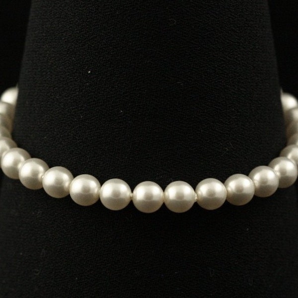 Classic Pearl Bracelet, Wedding Jewelry, White Ivory Pearl, Single Strand Bridal Bracelet -- EMMARIE