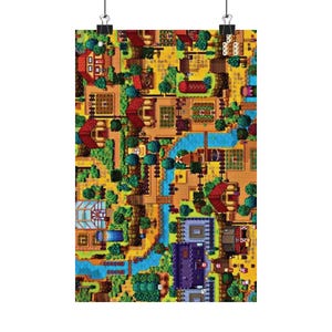 Stardew Valley-kaart 8-bits matte verticale posters | Stardew-valleikaart 8-bits matte poster | Stardew-valleikaart 8-bits poster