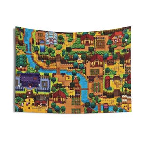 Stardew Valley-kaart 8-bits wandtapijten voor binnen | Stardew Valley-kaart 8-bits Tapestry