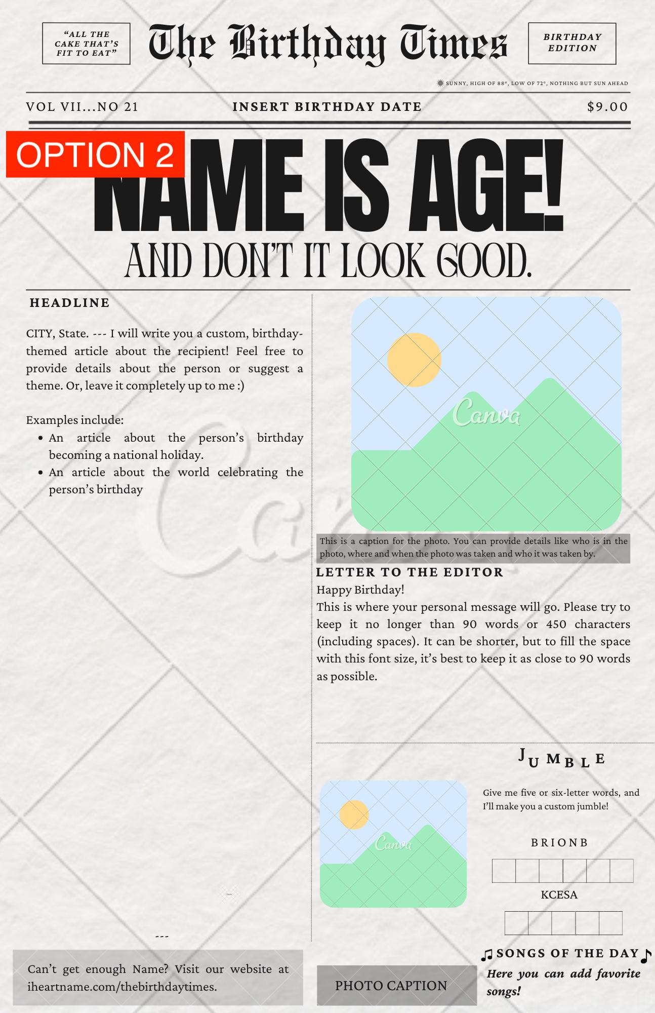 Customizable Newspaper Poster Birthday Gift - Etsy