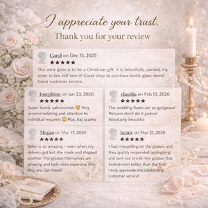 Peut inclure: Image romantique avec le texte "J'appr&eacute;cie votre confiance. Merci pour votre avis." Des avis clients, des roses et un bougeoir sont visibles. L'ensemble est doux et &eacute;l&eacute;gant.