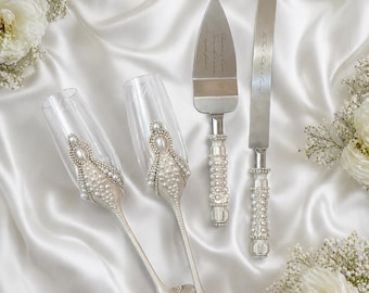 Bridal Champagne Flutes with Wooden Box Wedding Gift Set