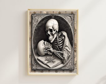 Arte gótico para amantes de los esqueletos: descarga digital romántica oscura: decoración de pared con calaveras macabras para Halloween o decoración durante todo el año