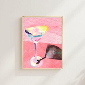 Pink Cosmopolitan Cocktail Art Print - Abstract Martini Painting, Bar Cart, Kitchen, Dining Room Modern Entertaining Spaces Cocktail Lover