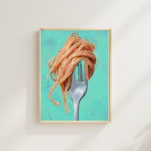 Pasta on Fork Art Print - Fun Kitchen Wall Decor - Foodie Digital Download