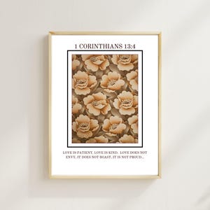 1 Corinthians 13:4 Scripture Art Print - Floral Bible Verse Wall Decor, Love Is Patient Inspirational Christian Home Decor