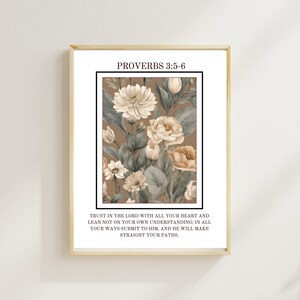 Proverbs 3:5-6 Wall Art | Christian Floral Scripture Print | Bible Verse Home Decor | Inspirational Faith Artwork | Digital Download