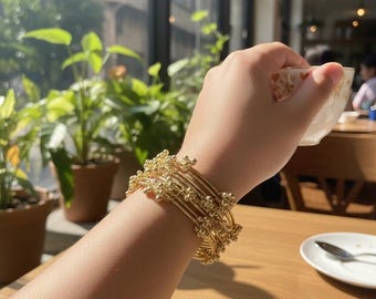 Kashmiri Ghungroo Bangles Set | Gold Tone Indian Bridal Jewelry (Set of 8)