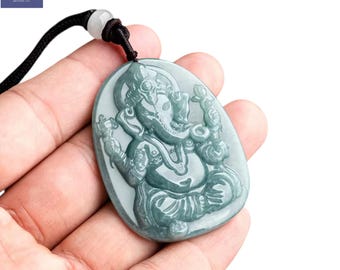 Authentic Natural Jadeite Blue Water Ganesha Pendant, with a Stone Purity Certificate