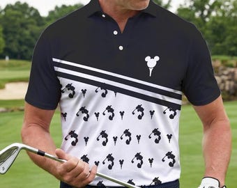Polo da golf Disney Topolino, Polo da golf Topolino, Polo da golf Disney da uomo, Polo con motivo a cartoni animati per il golf, Abbigliamento per una gita di golf a Disneyland