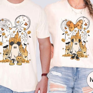 Watercolor Castle Halloween Shirt, Mickey Minnie Ghost Shirt, Disneyland Halloween Shirt, Fall Vibes Shirt, Halloween Couple Shirt
