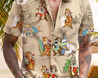Chip And Dale Hawaiian Shirt, Disney Hawaiian Shirt, Chip N Dale Button Up, Disney Summer Shirt, Tropical Hawaiian Shirt, Disney Trip Shirt