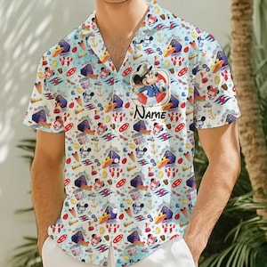 Personalized Mickey Hawaiian Shirt, Watercolor Disney Cruise Hawaiian Shirt, Mickey Cruise Shirt, Disney Cruise Shirt, Mickey Summer Shirt
