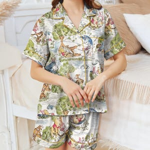 Vintage Winnie The Pooh Satin Pajamas Set, Pooh And Friends Pajamas Set, Honey Pooh Bear Women Pajamas, Vintage Disney Cartoon Loungewear