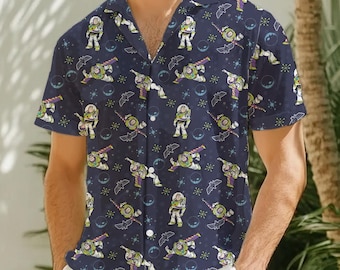 Buzz Lightjahre Hawaiihemd, Toy Story Hawaiihemd, Toy Story Knopfleiste, Disney Hawaiihemd, Space Ranger Hemd, Hawaiihemd