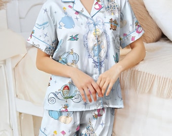 Disney Cinderella Satin Pajamas Set, Disneyland Princess Sleepwear For Women, Fairytale Pjs
