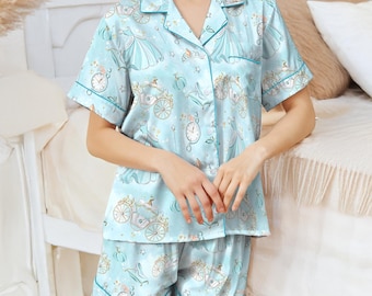 Cinderella Princess Satin Pajamas Set, Disney Princess Pajamas, Cinderella Meet Me At Midnight Pajamas, Magic Kingdom Pajamas