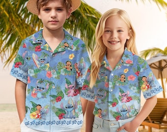 Hawaiiaans shirt Lilo and Stitch, Hawaiiaans Stitch-shirt, Disney Beach-shirt, Stitch zomershirt, shirt Disney Trip 2025, Stitch Button Up
