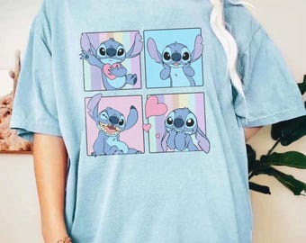 Camiseta retro de Stitch, camiseta de Disney Lilo y Stitch, camiseta de extraterrestre azul, camiseta de extraterrestre azul linda, camiseta de Disney Stitch, camiseta de colores cómodos