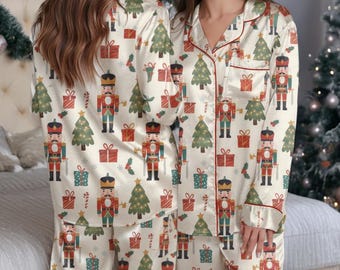 Nutcracker Christmas Pajama Set, Holiday Satin Sleepwear, Christmas Pajamas, Nutcracker Pajamas, Family Christmas Cozy Season Pjs