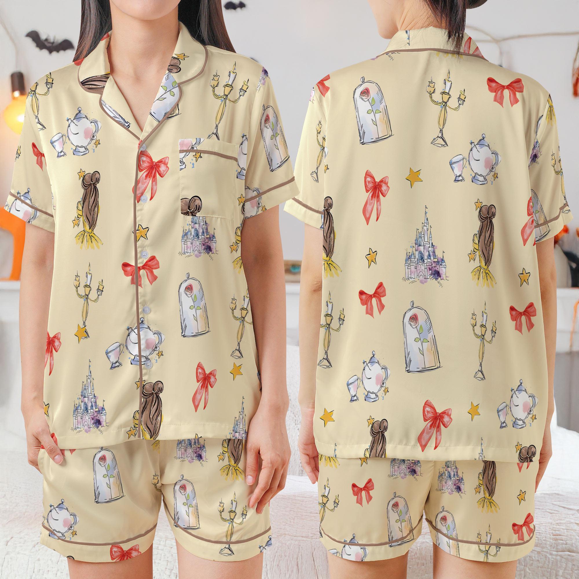Watercolor Belle Princess Satin Pajamas Short Set,disney Princess Pjs ...