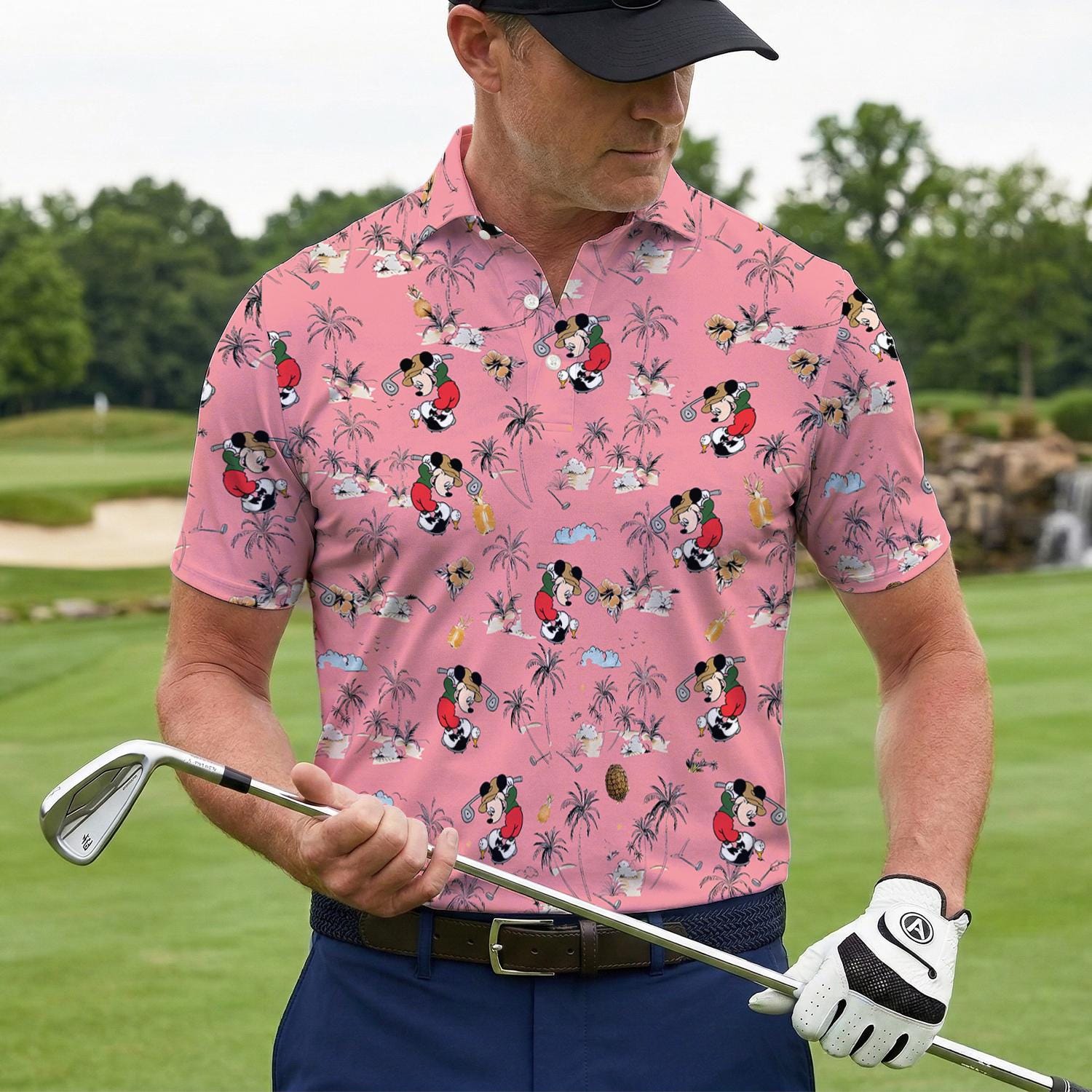 Discover Disney Mickey and Friends Golf Polo Shirt, Mickey Donald Goofy Pluto Golf Shirt, Cartoon Golf Pattern Polo, Disneyland Golf Trip Outfit