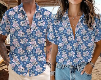 Camisa hawaiana de Stitch y Ángel, Camisa hawaiana de Lilo y Stitch, Camisa de Disney para la playa, Camisa de verano de Stitch, Camisa de pareja de Stitch, Camisa de viaje a Disney