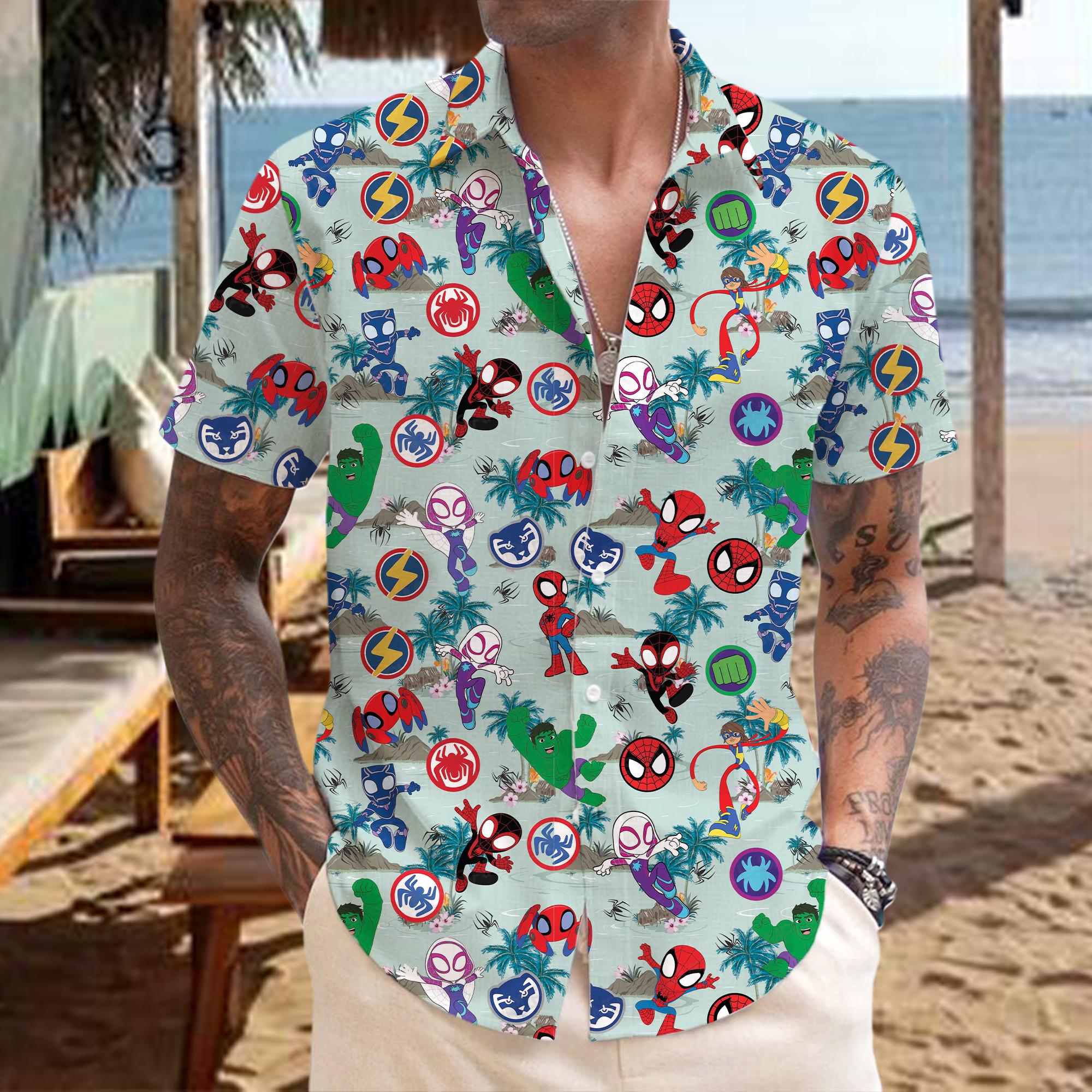 Discover Spidey And His Amazing Friends Hawaiian Shirt, Superhero Hawaiian Shirt, Marvel Hawaiian Shirt, Marvel Aloha Shirt, Marvel Characters Shirt