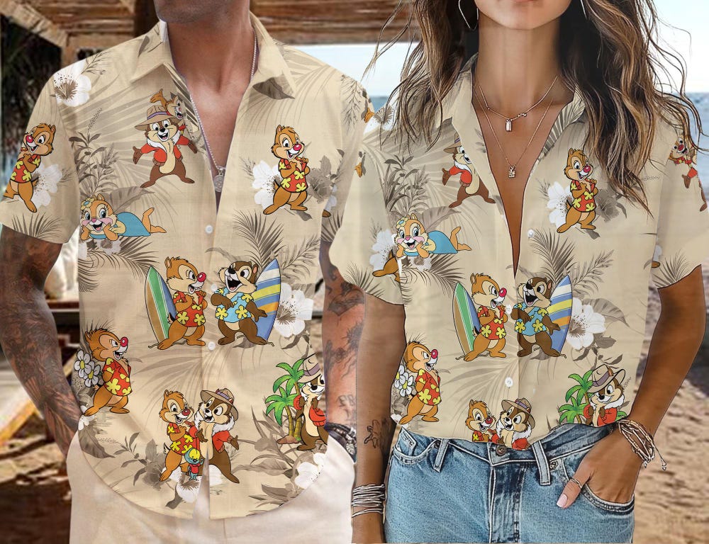 Snorider Design Chip And Dale Hawaiian Shirt, Disney Hawaiian Shirt, Disney Summer Shirt, Tropical Hawaiian Shirt, Matching Hawaiian, Disney Trip Shirt