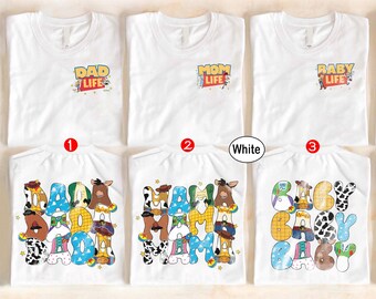 Camiseta personalizada de Disney Toy Story para la familia de 2 lados, camiseta de Toy Story para mamá y papá, camiseta familiar de Toy Story, camiseta de viaje familiar de Disney