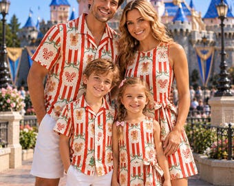 Christmas Gingerbread Family Matching Outfit, Hawaii Shirt & Dress Skirt, Candy Cane Holiday Outfit, Festive Family Vacation Wear