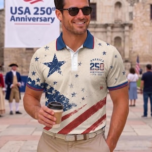 America 250th Anniversary Polo Shirt, Vintage USA Flag Men's Polo, 1776-2026 Patriotic Tee, 4th of July Gift, Distressed American Pride