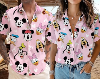 Disney Watercolor Hawaiian Shirt, Mickey and Friends Hawaiian Shirt, Disney Beach Shirt, Matching Disney Trip Shirt, Disney Summer Button Up
