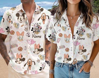 Personalized Mickey and Friends Hawaii Shirt, Disney Hawaiian Shirt, Magic Kingdom Hawaiian Shirt, Disneyland Button Up, Matching Disney Tee