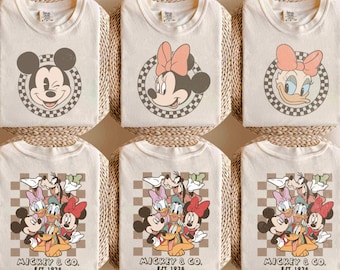 2 Side Retro Mickey and Friends Shirt, Disney Checkered Shirt, Disney Family Shirts Comfort Colors Shirt, Checkered Mickey Shirt
