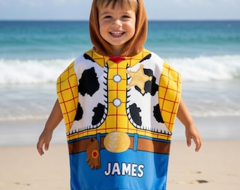 Toy Story Hooded Towel for Kids, Personalized Disney Bath Towel, Cowboy Cartoon Beach Poncho for Toddler, Custom Name Hooded Towel Gift