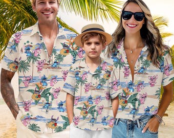 Camisa hawaiana de Stitch y ángel, camisa de pareja de Stitch, camisa hawaiana de Stitch, camisa de verano de Stitch, camisa hawaiana de Disney, camiseta de Lilo y Stitch