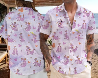 Figment Hawaiian Shirt, Figment Button Up, Disney Figment Hawaii Shirt, Figment Dragon Shirt, Disney Summer Shirt, Matching Disney Shirt