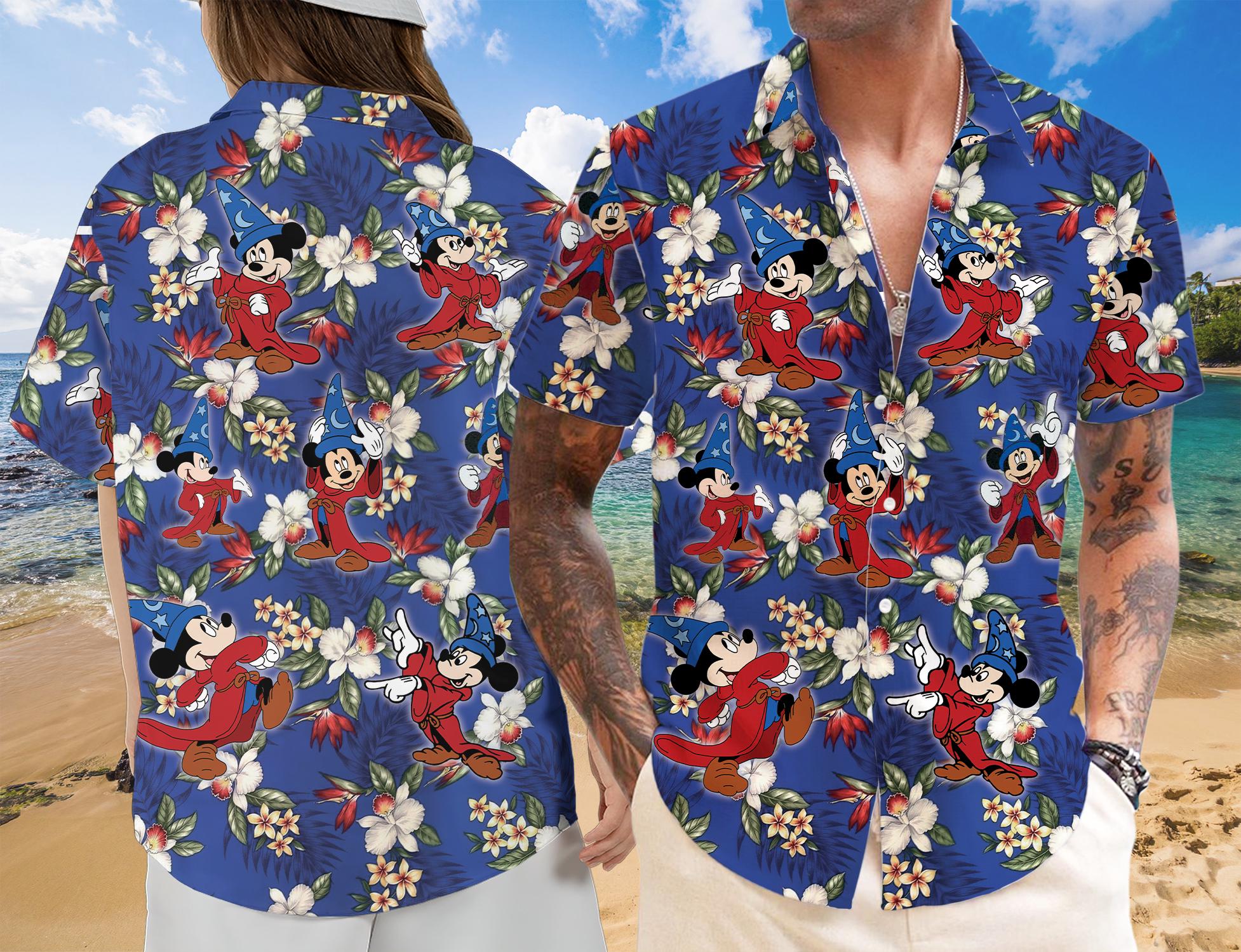 Discover Fantasia Mickey Hawaiian Shirt, Disney Tropical Hawaiian Shirt, Disney Summer Shirt, Disney Fantasia Movie Shirt, Mickey Magical Wizard Shirt